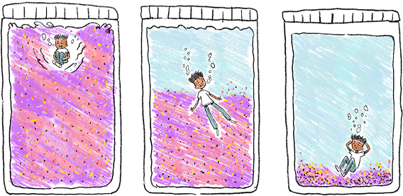 The Mindful Jar - illustration showing glitter settling